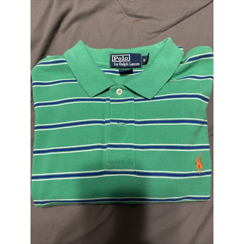 Polo Ralph Lauren Men XX-Large Green Blue Striped Polo Shirt Fit Pony Logo - Picture 2 of 5